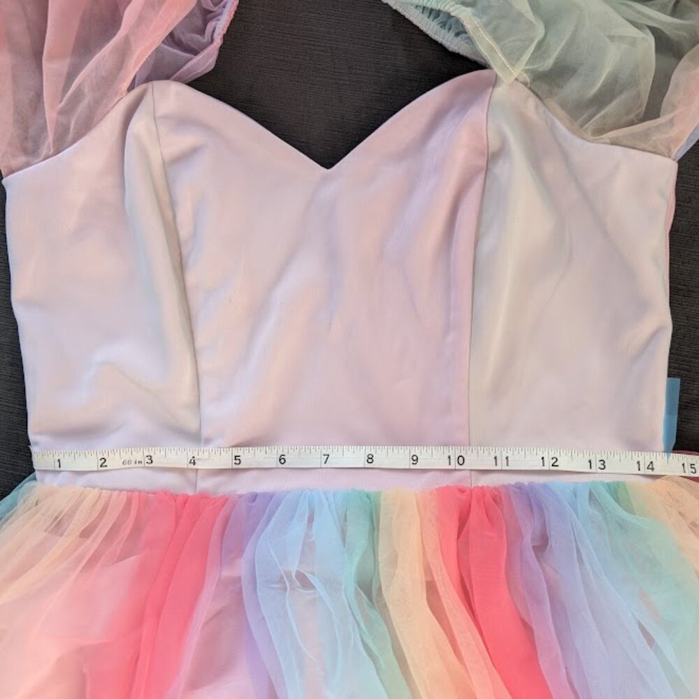 Fairy Collectif Skylar Pastel Rainbow Puff Sleeve Babydoll Swing Dress Small - Picture 14 of 14